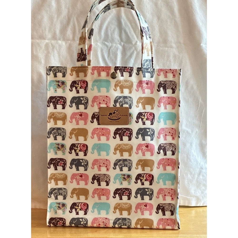 Uma Hana Elephant Print Waterproof Tote Bag Multicolor Reusable